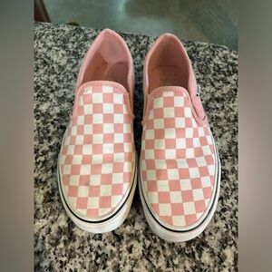 Pink and white checkered Vans